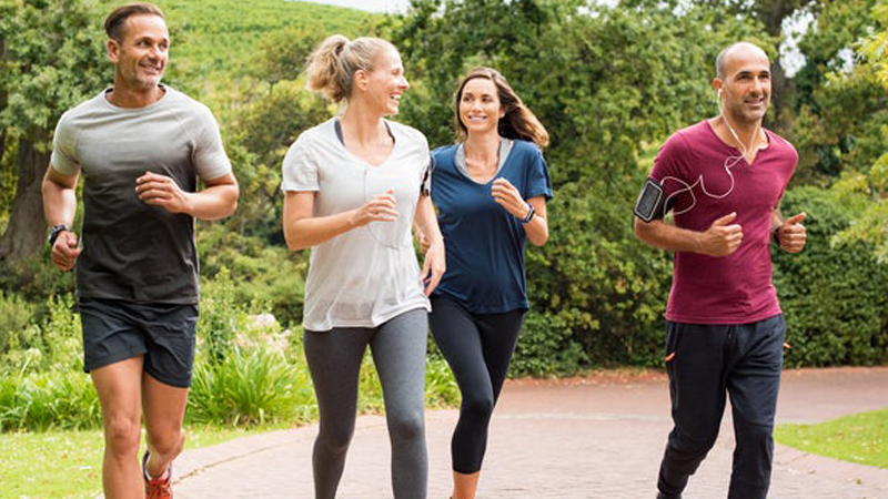 Co-workers jogging on their lunch break